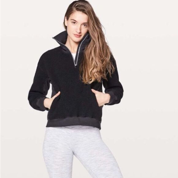 LULULEMON Jacket Women Size 6 Stand Out Sherpa 1/2 Zip Black - Picture 2 of 8